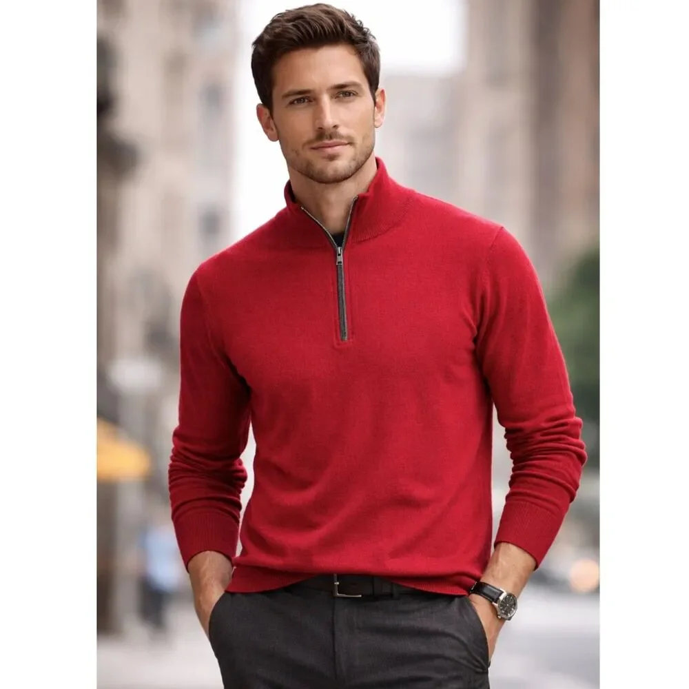 Mens Banana Republic Silk Cashmere Half Zip Pullover Sweater Red Sz L Preppy